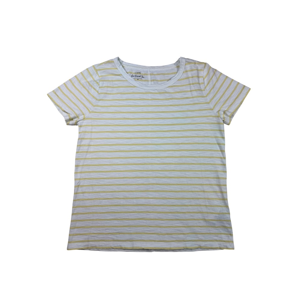 J.Crew Girlfriend Tee Womens Medium Yellow White Striped Short Sleeve Cotton Top